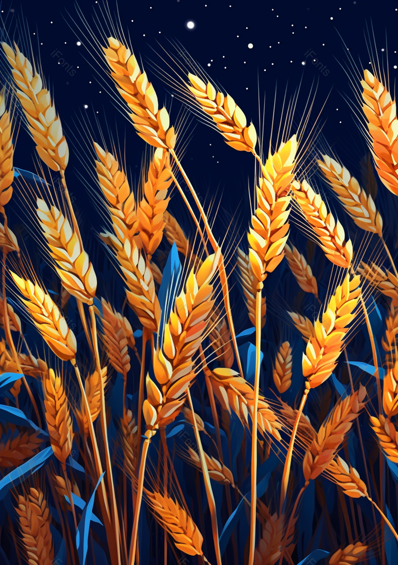 夜晚的小麦特写24节气芒种插画背景,插画/手绘图,插画/手绘图库,插画/手绘图下载,插画/手绘